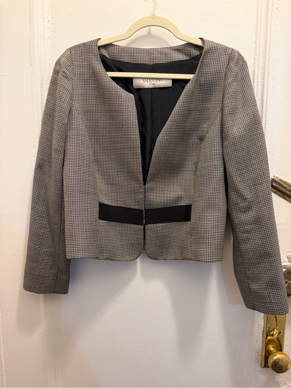 Valentino Black & Gray Checked Cropped Blazer